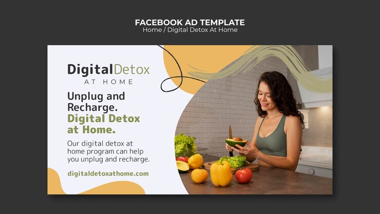 PSD grátis modelo de desintoxicação digital de design plano em casa