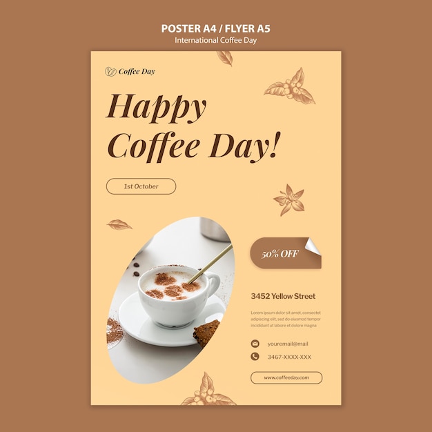 Modelo de dia internacional do café de design plano