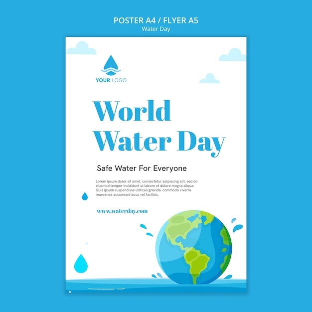 PSD grátis modelo de dia mundial da água de design plano