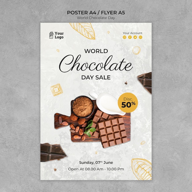 PSD grátis modelo de dia mundial do chocolate de design plano