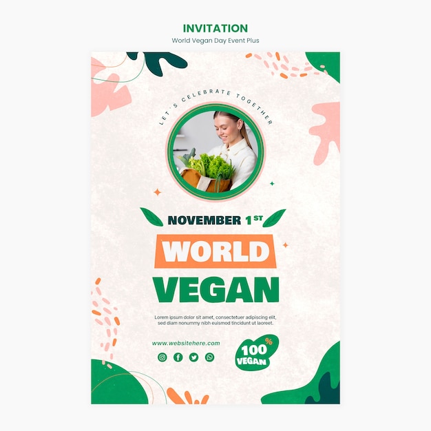 PSD grátis modelo de dia vegano mundial de design plano