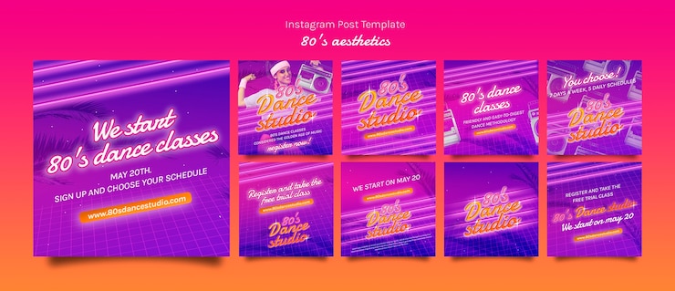 PSD grátis modelo de estética dos anos 80 de design plano