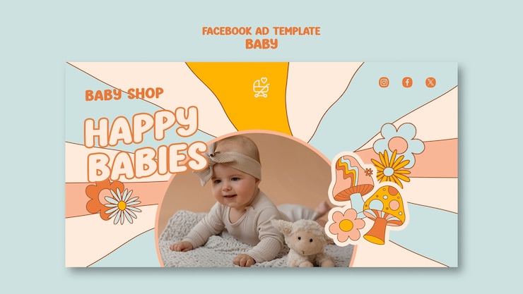 PSD grátis modelo de facebook da loja de bebês desenhado à mão