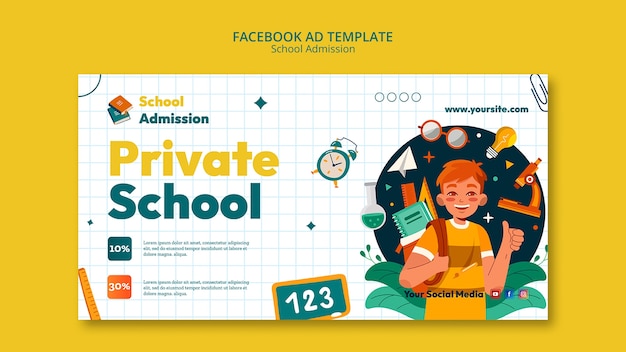 Modelo de facebook de admissão escolar de design plano