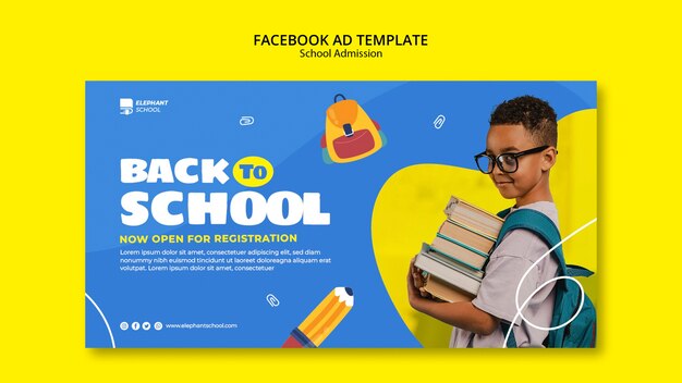 Modelo de facebook de admissão escolar de design plano