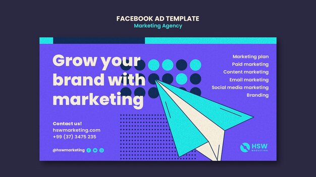Modelo de facebook de agência de marketing de design plano