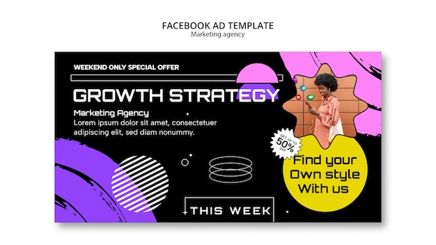 Modelo de facebook de agência de marketing de design plano