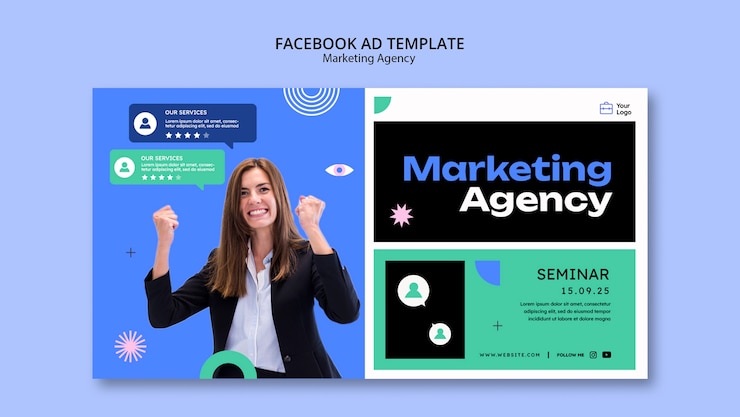 PSD grátis modelo de facebook de agência de marketing de design plano