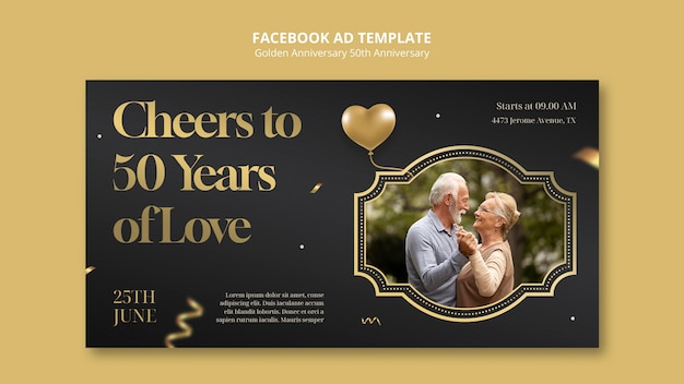 PSD grátis modelo de facebook de aniversário de 50 anos de ouro