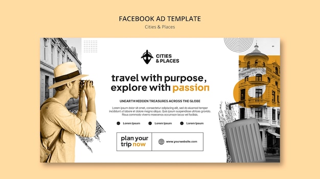 Modelo de facebook de aventura de viagem de design plano