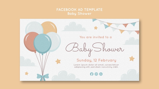 Modelo de Facebook de banho de bebé de design plano.