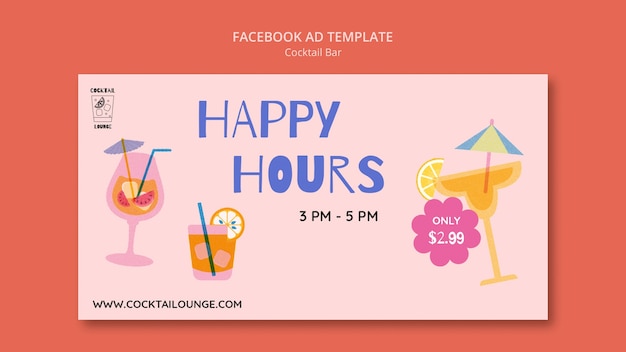 Modelo de facebook de bar de coquetéis de design plano