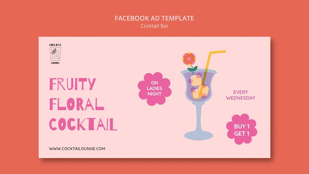 Modelo de facebook de bar de coquetéis de design plano