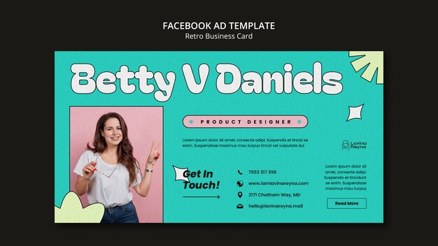 Modelo de facebook de cartão de visita retrô de design plano