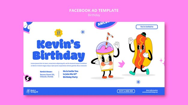 Modelo de facebook de celebração de aniversário desenhado à mão