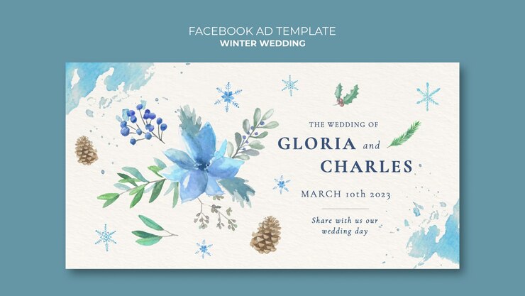 PSD grátis modelo de facebook de celebração de casamento em aquarela