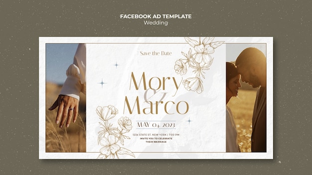 PSD grátis modelo de facebook de celebração de casamento floral