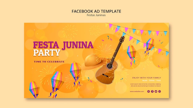 PSD grátis modelo de facebook de celebração de festas juninas