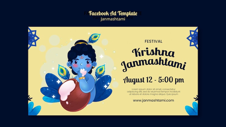 PSD grátis modelo de facebook de celebração de janmashtami desenhado à mão