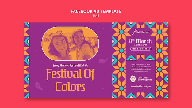 Modelo de facebook de celebração do festival holi