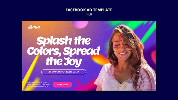 PSD grátis modelo de facebook de celebração do festival holi