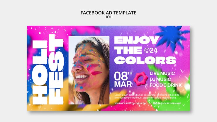 PSD grátis modelo de facebook de celebração do festival holi