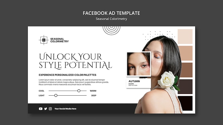 PSD grátis modelo de facebook de colorimetria sazonal de design plano