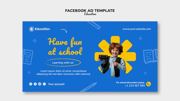 PSD grátis modelo de facebook de conceito de educação desenhado à mão