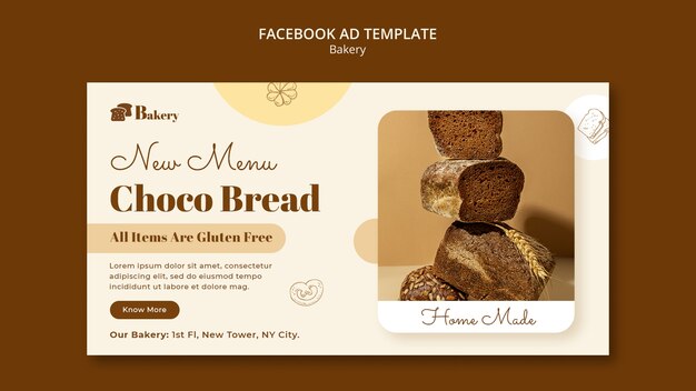 Modelo de facebook de conceito de padaria desenhado à mão