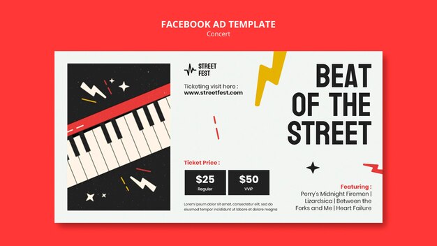 Modelo de facebook de concerto de design plano