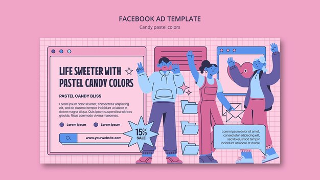 Modelo de facebook de cores pastel de doces