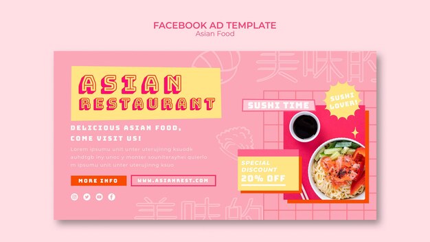Modelo de facebook de deliciosa comida asiática