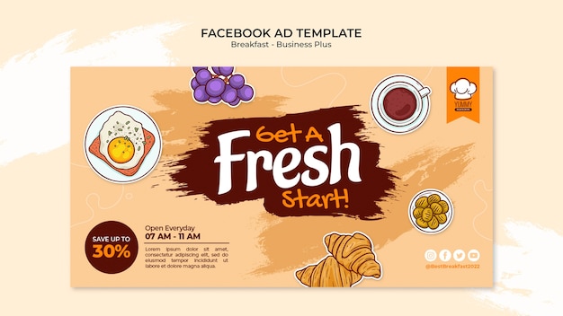 PSD grátis modelo de facebook de delicioso café da manhã desenhado à mão