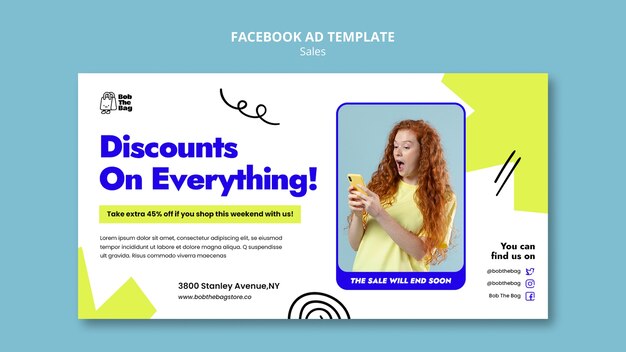 Modelo de facebook de desconto de vendas