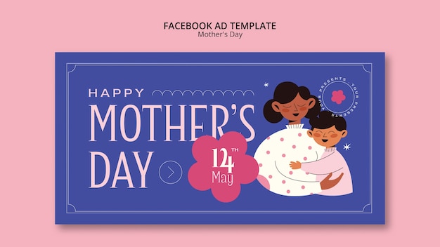 Modelo de facebook de dia das mães de design plano