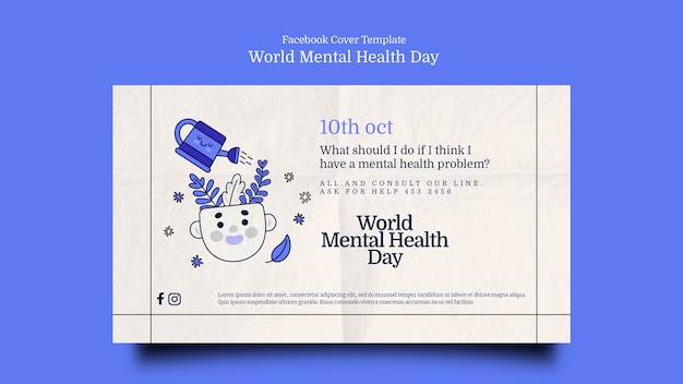 PSD grátis modelo de facebook de dia internacional de saúde mental de design plano