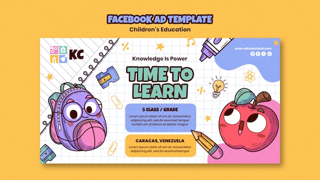 PSD grátis modelo de facebook de educação infantil de design plano