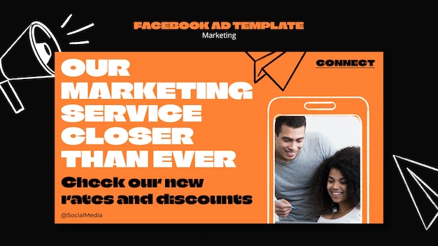Modelo de facebook de estratégia de marketing desenhado à mão