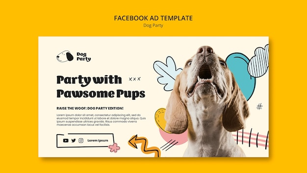 PSD grátis modelo de facebook de festa de cachorro de design plano