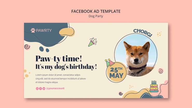 PSD grátis modelo de facebook de festa de cachorro de design plano