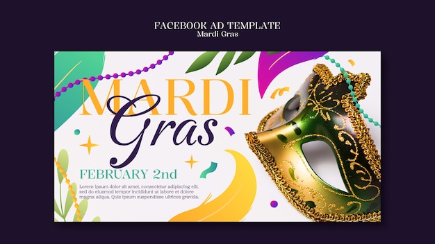 PSD grátis modelo de facebook de mardi gras de design plano