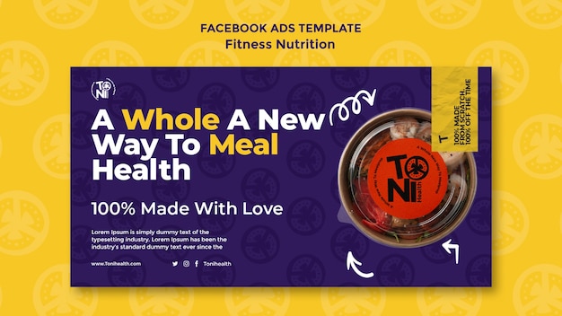 Modelo de facebook de nutrição fitness de design plano