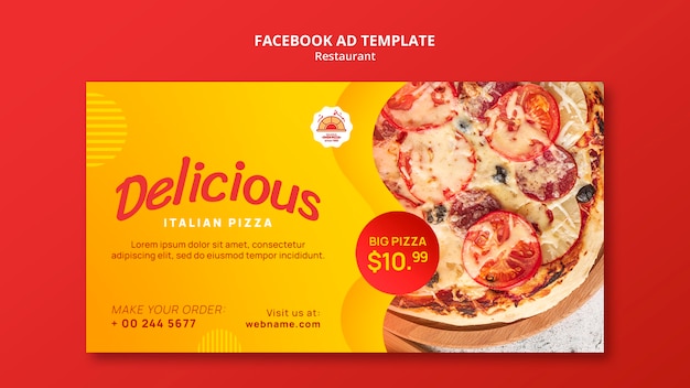 Modelo de facebook de pizzaria de comida deliciosa