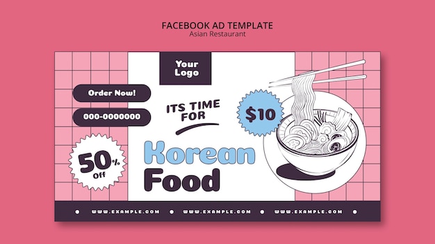 PSD grátis modelo de facebook de restaurante asiático desenhado à mão