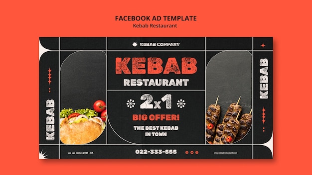Modelo de facebook de restaurante de kebab delicioso