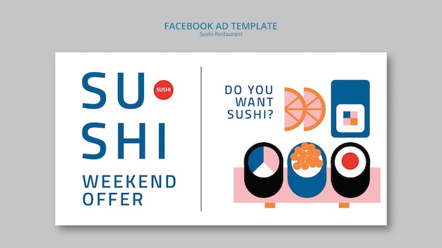 PSD grátis modelo de facebook de restaurante de sushi de design plano