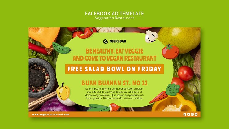 PSD grátis modelo de facebook de restaurante vegano