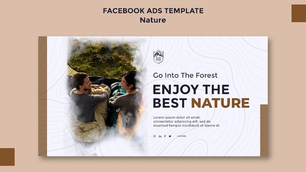 PSD grátis modelo de facebook de retiro na natureza de design plano