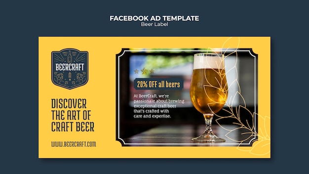 Modelo de facebook de rótulo de cerveja de design plano