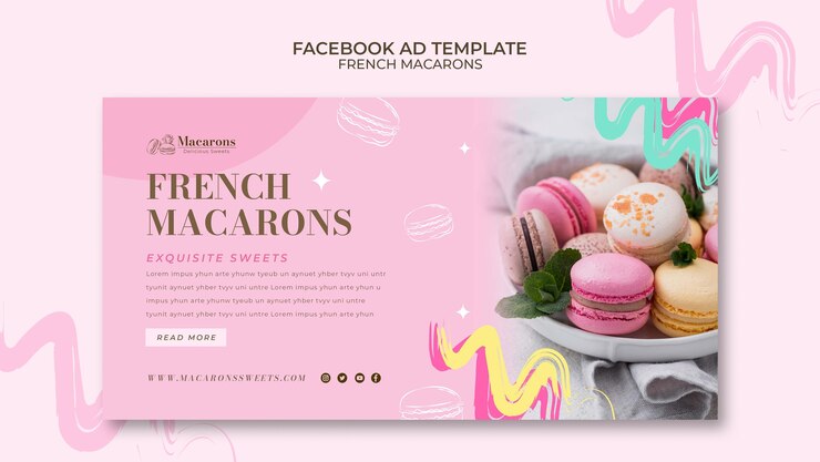 PSD grátis modelo de facebook de saborosos macarons franceses